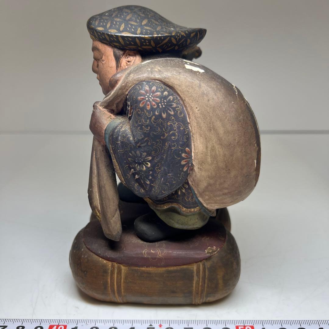 江戸後期　木彫色絵大黒　高さ約17㎝　東Y7-1223①トヒチル