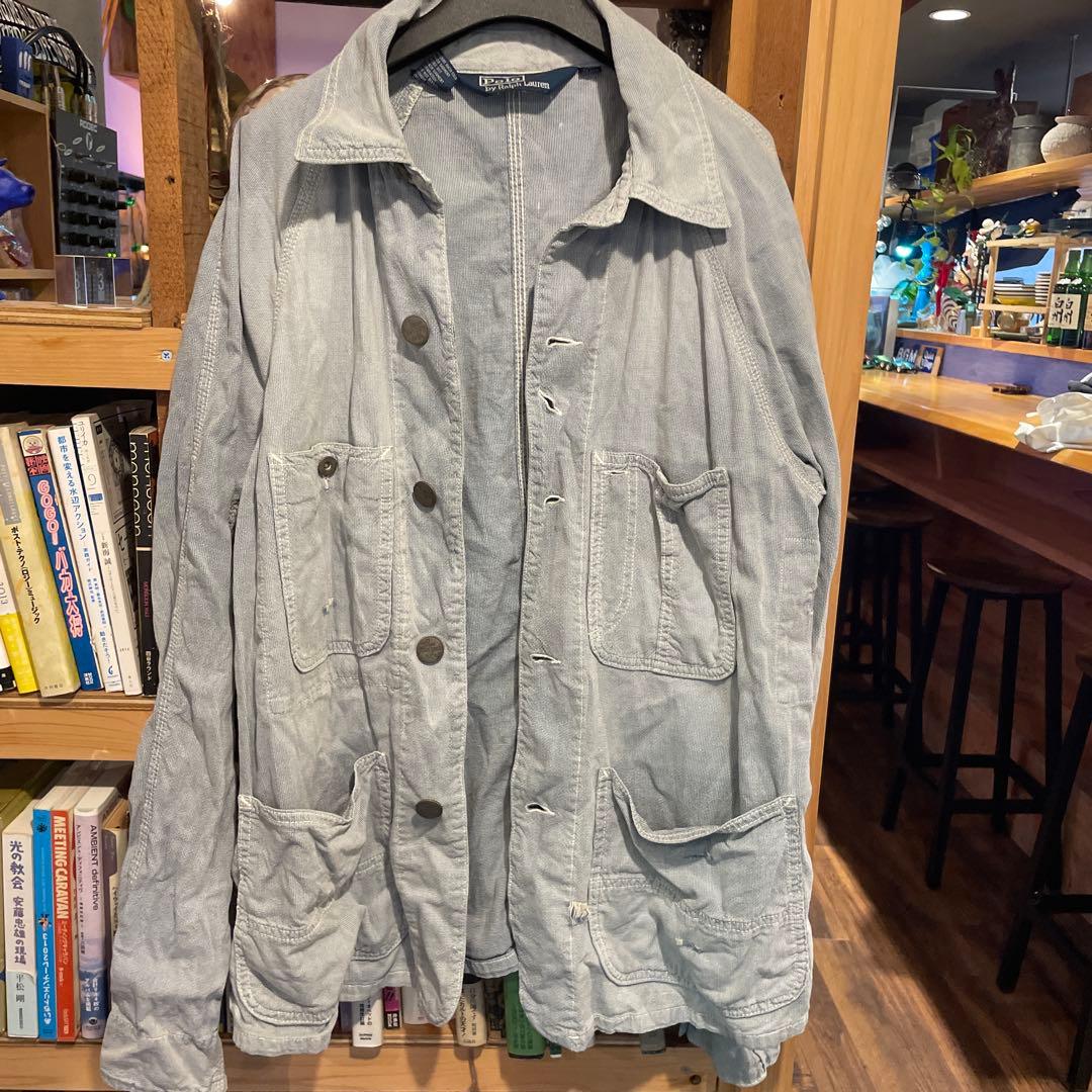 90sラルフローレン カバーオール　ダメージ加工　チェンジボタン　ヴィンテージ