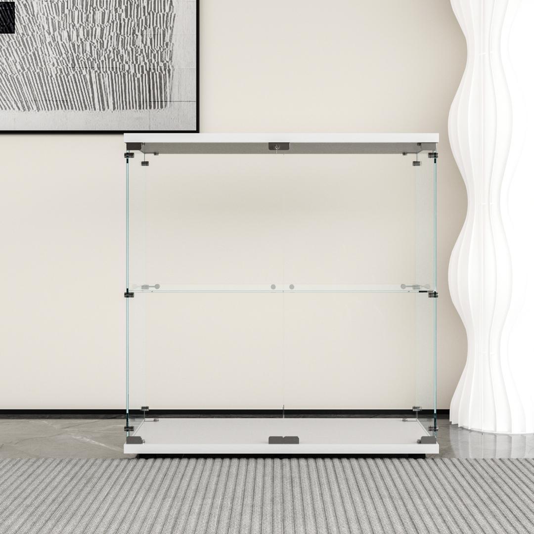 【新品】コレクションケース  ガラス 2段ワイド 棚 ホワイト