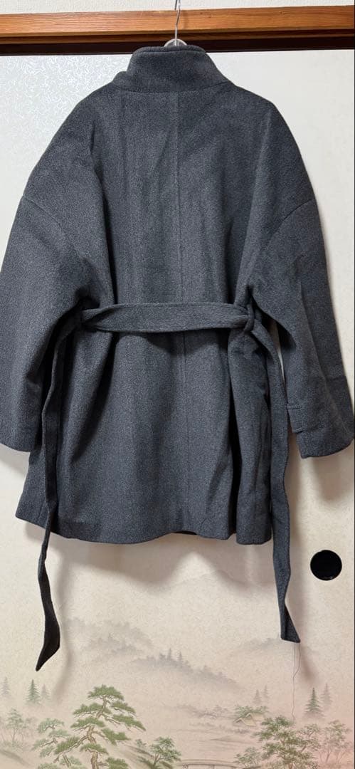 グレー ウール混合 ロングコート