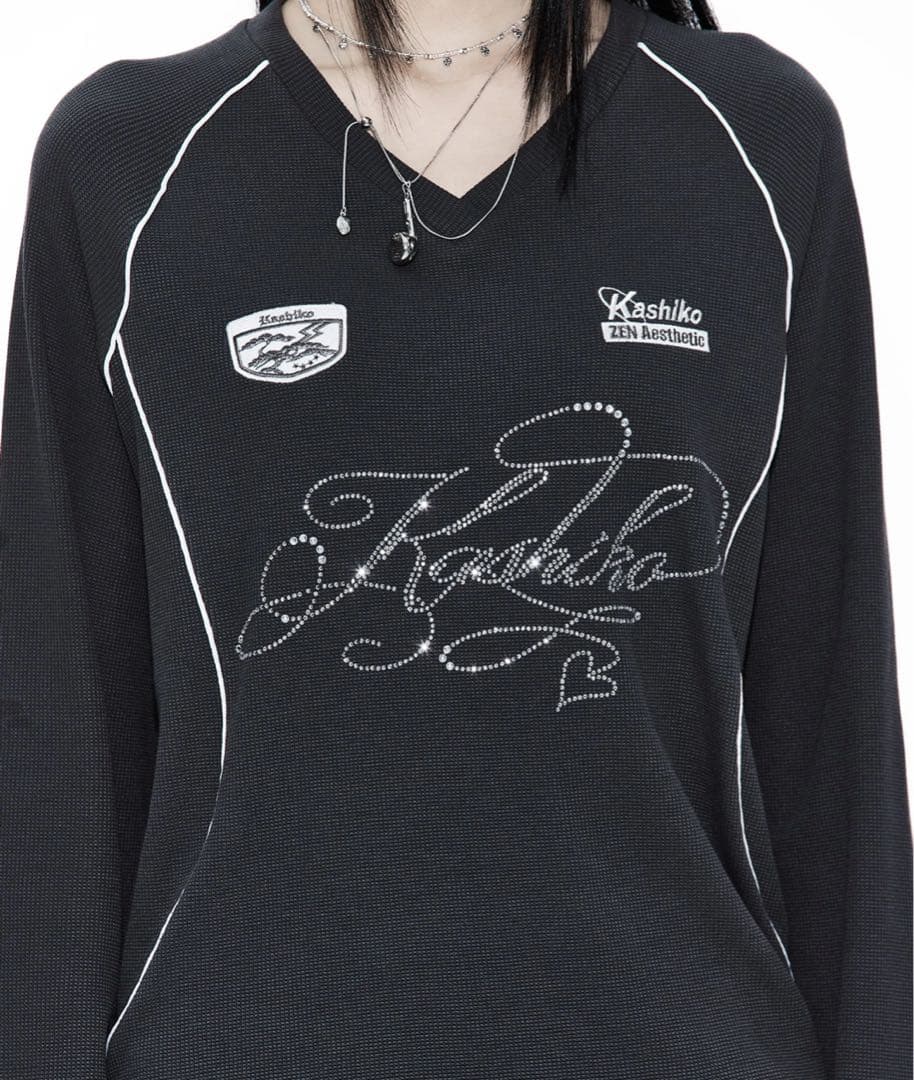 kashiko カシコ Waffle Rugby Tee Charcoal