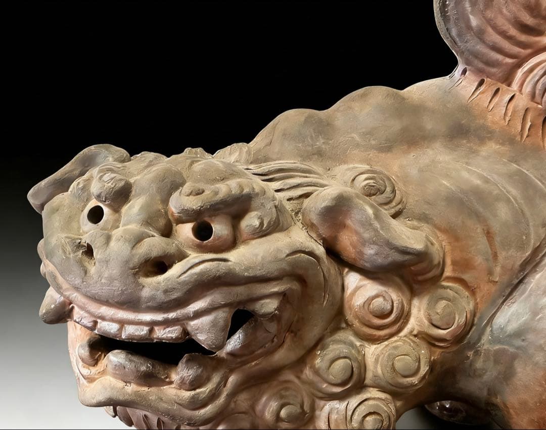 備前焼 唐獅子 置物 木南知加選 在刻銘 時代物 古美術 骨董品 縁起物 極上品