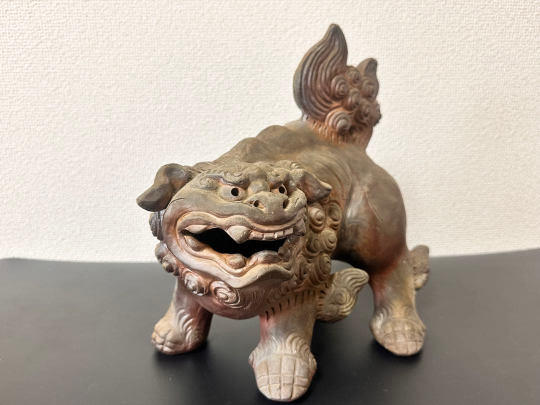 備前焼 唐獅子 置物 木南知加選 在刻銘 時代物 古美術 骨董品 縁起物 極上品