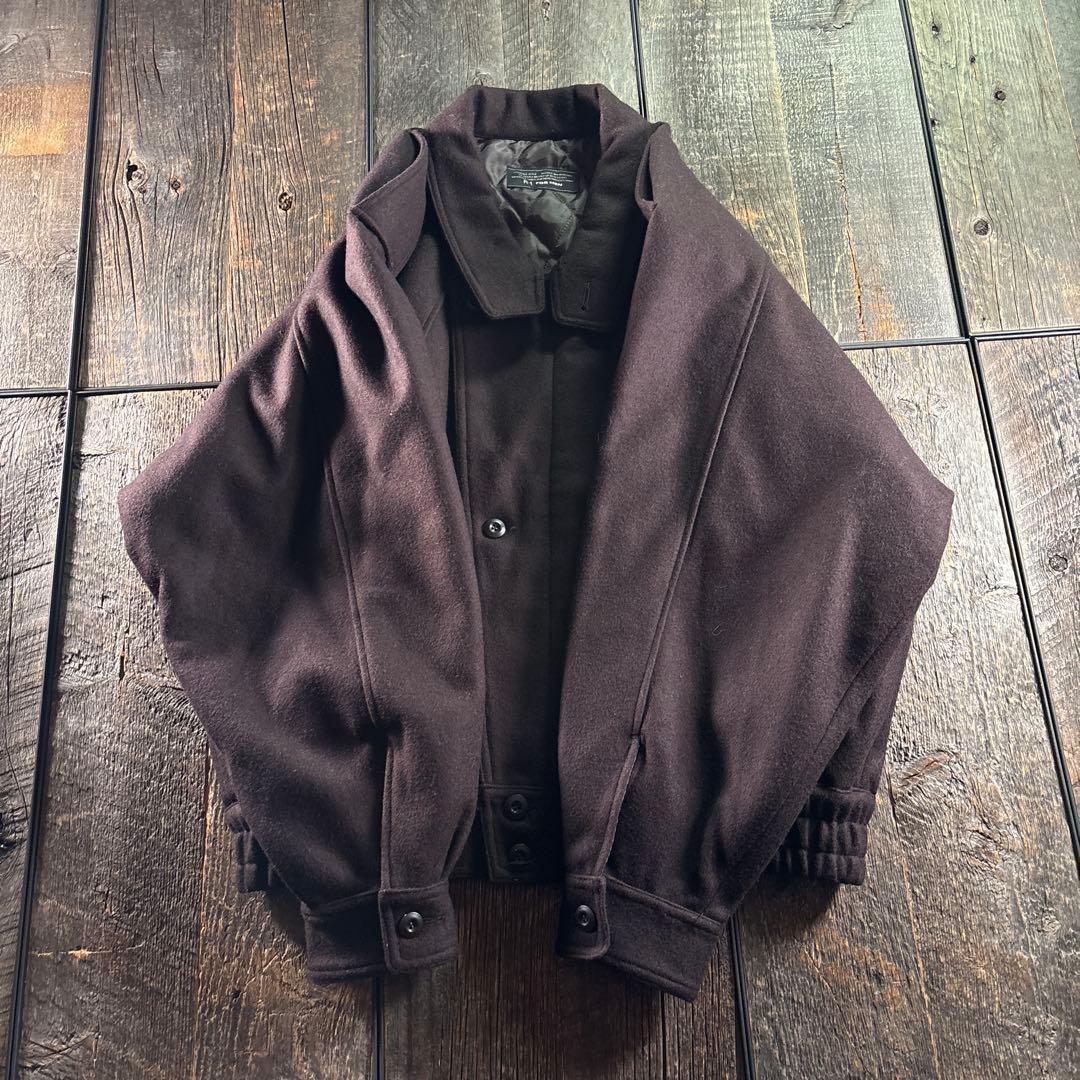 古着　メルトンウール　ボンバージャケット　焦茶　L 太アーム　短丈ジャケット