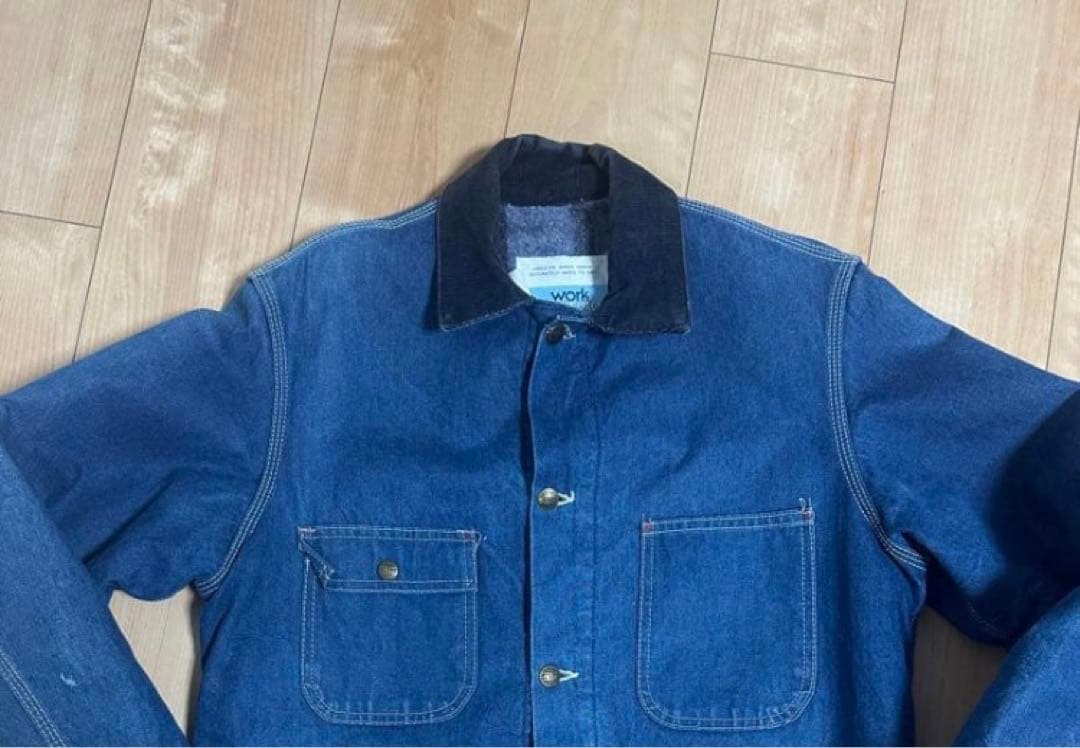 60s USA製　Sears デニムカバーオール　襟コーデュロイ　裏ブランケット
