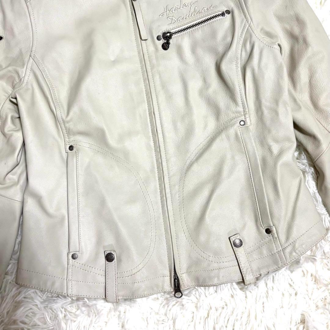 【美品】ハーレーダビッドソン　レザージャケット　レディース　オフホワイト
