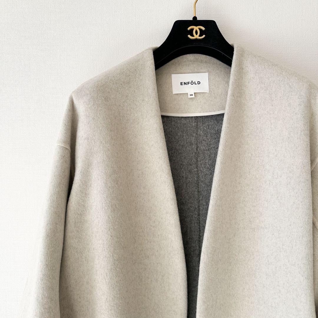 ENFOLD エンフォルド / ウールリバーノーカラーコート　バイカラー 38