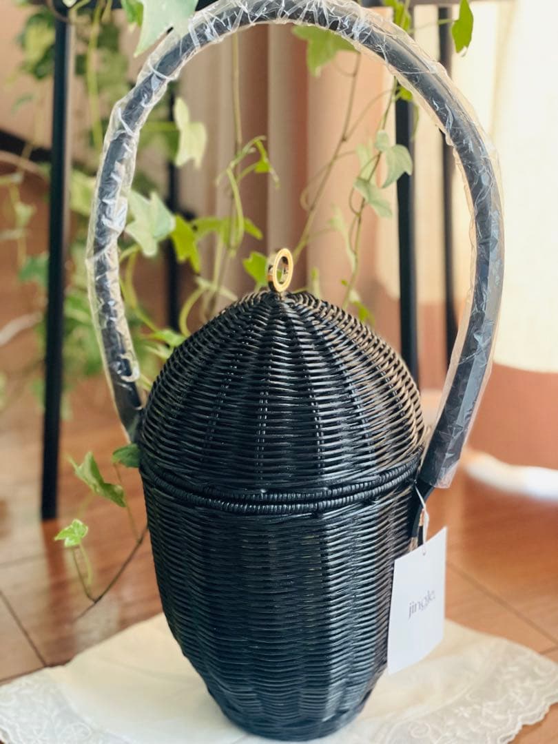 jingle どんぐりラタンバッグ　girlish カゴバック　リボン付き