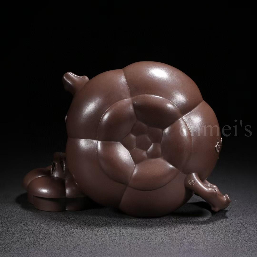 中国古美術・原鉱紫泥合梅紫砂壺・底款：馮桂林・紫砂壺・急須・茶壺・茶道具・置物