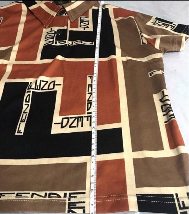 高級FENDI フェンディポロシャツ　ズッカ柄FFロゴ　総柄　44