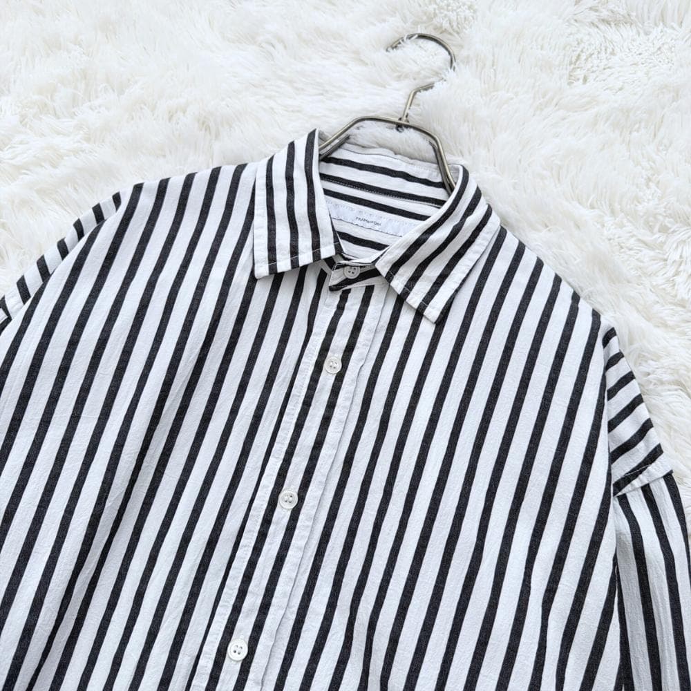 25SS　フレームワーク　コットンストライプレギュラーカラーシャツ　ホワイト