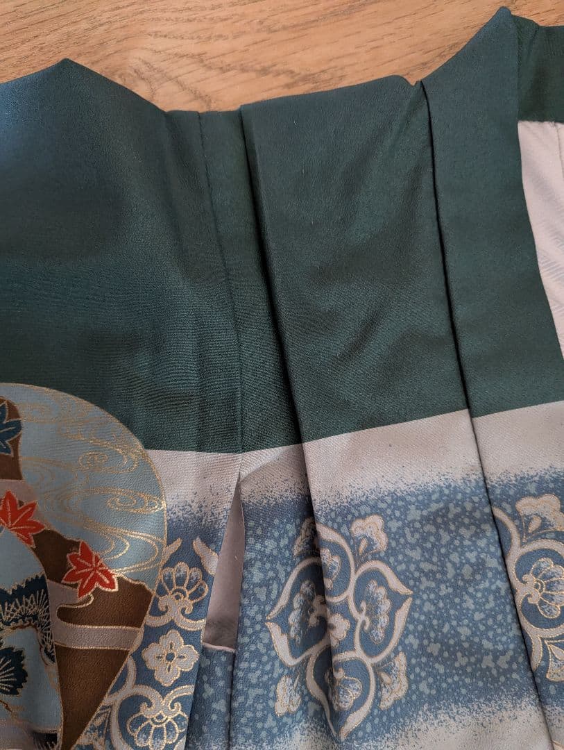 子供用 鶴刺繍 和服 青黒ストライプ