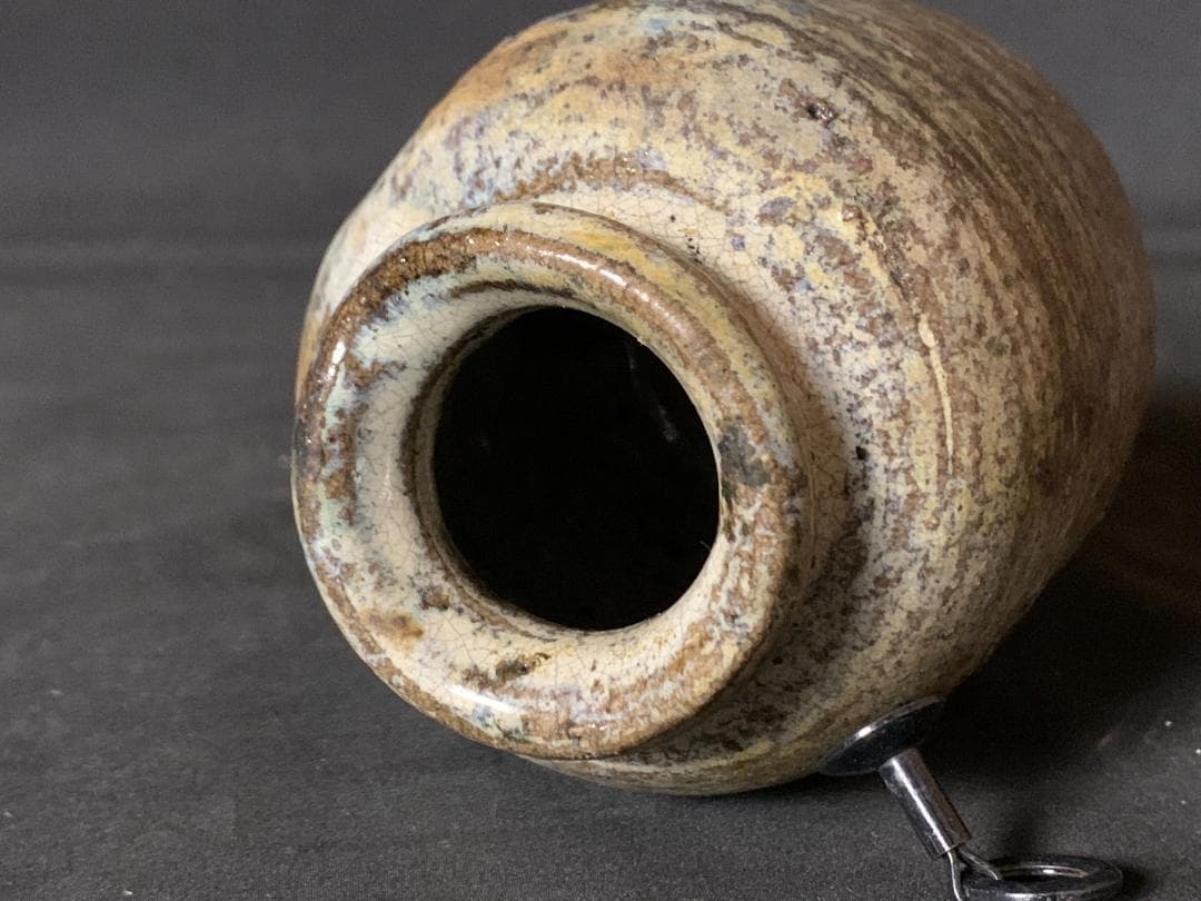 唐津焼 三里窯 浜本洋好造 掛花入 旅枕 共箱 茶道具 896