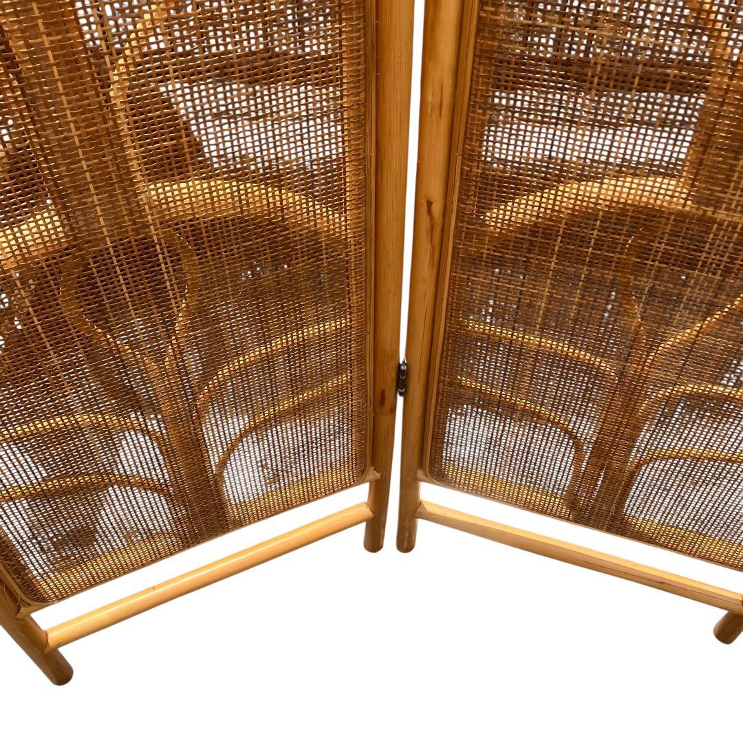 昭和レトロ エスニック 4連 ラタンパーテーション 間仕切り 衝立 アジアン 籐