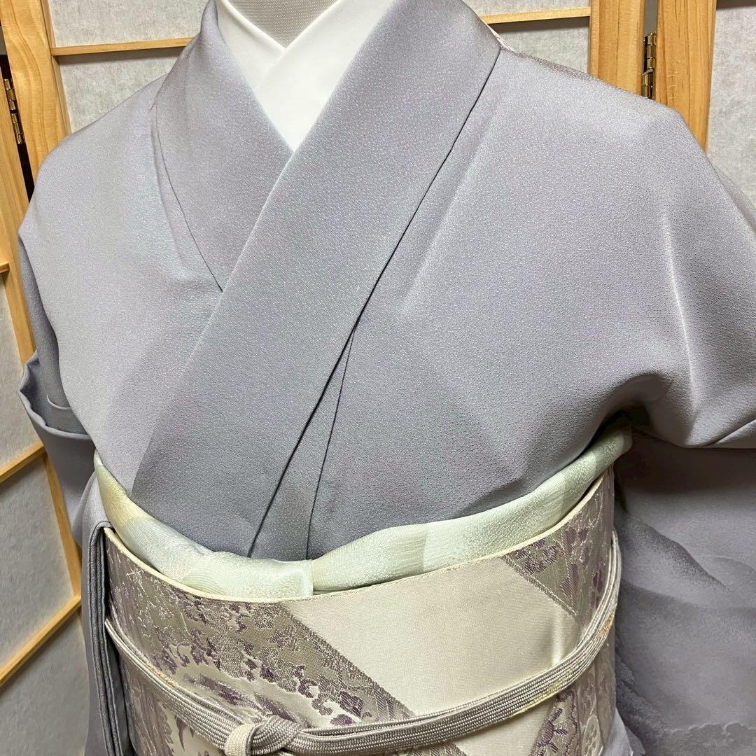 ［6817］訪問着 美品 銀閣寺 銀糸 反端付 一つ紋 花菱 正絹 着物 袷