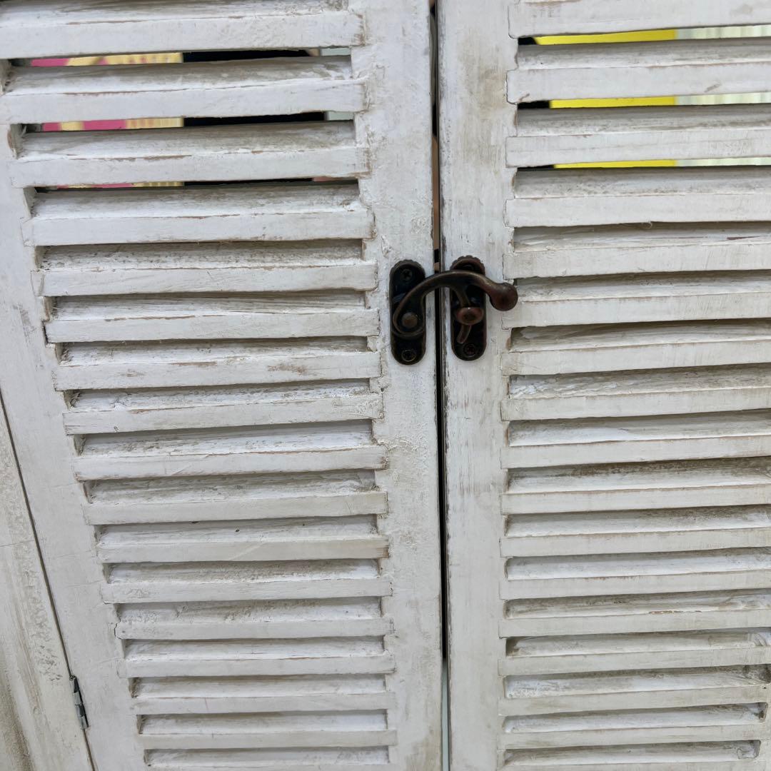 鏡　アンティーク風　ミラー　壁掛け　立てかけ　白　木製