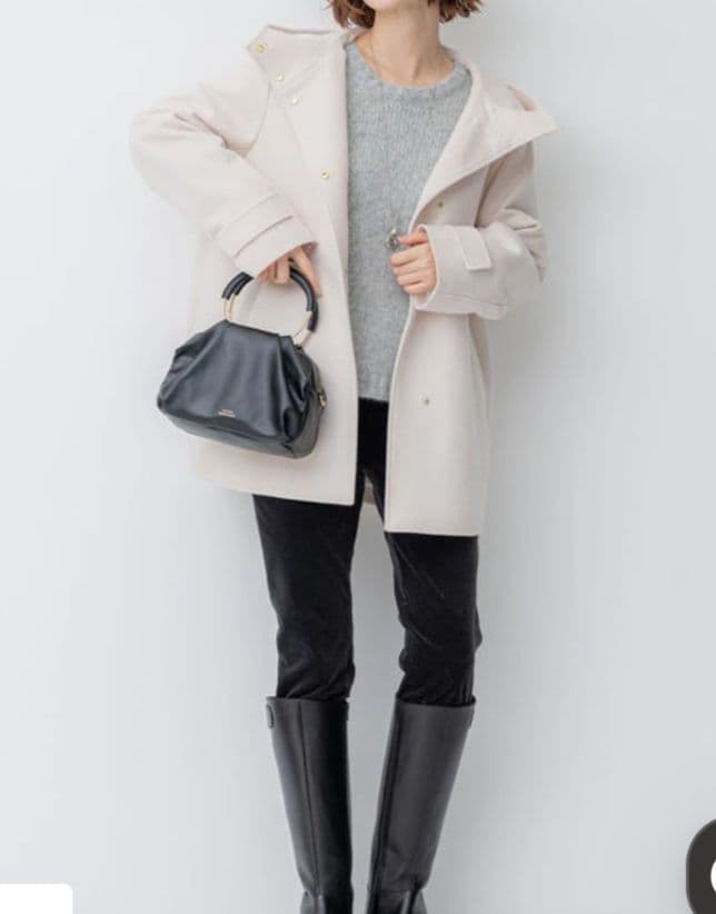 美品☆23区 ウールカシミヤビーバー フード付き ショートコート ベージュ