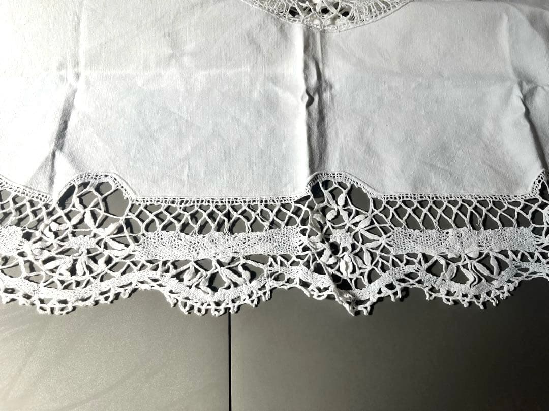 希少 フレンチアンティーク テーブルクロス 1940-50年代 手刺繍 86cm