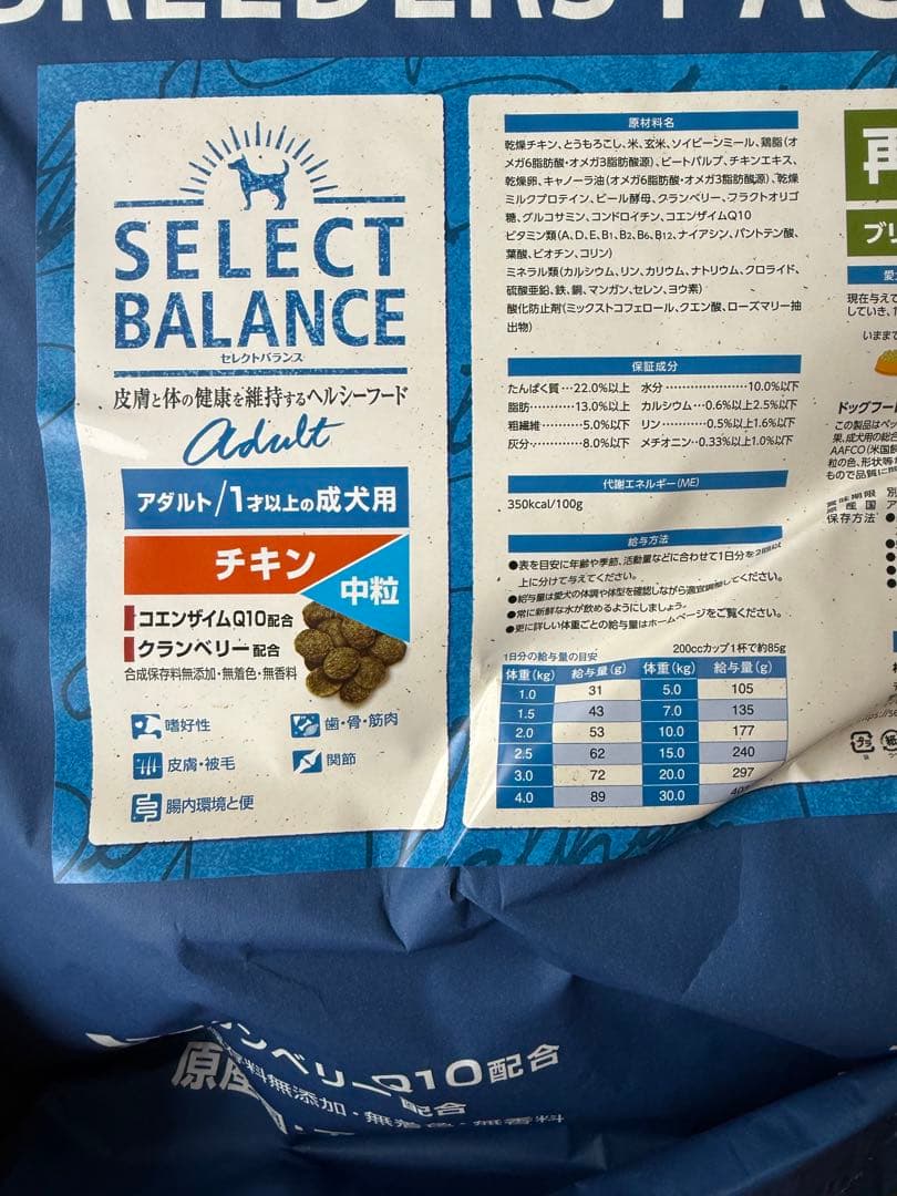 【中粒】15kgセレクトバランス アダルトチキン 1才以上の成犬用ドッグフード