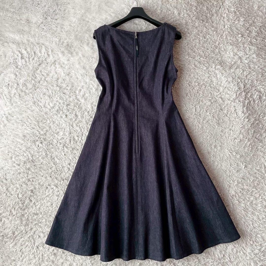 【美品】フォクシー ワンピースドレス ナルシス フレアひざ丈 デニム40