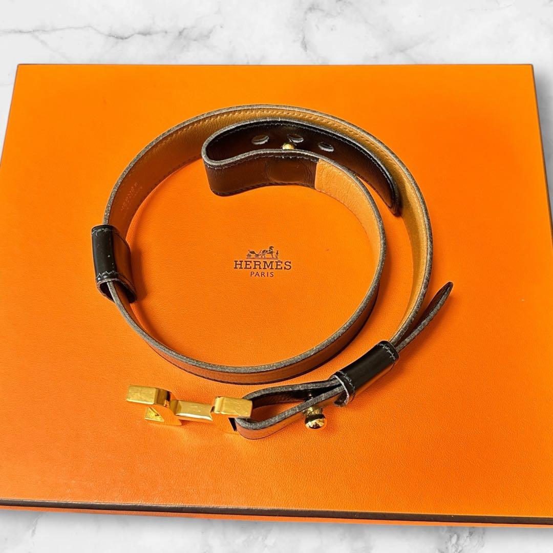 極美品✨HERMES エルメス H バックル ベルト レザー ブラック ゴールド