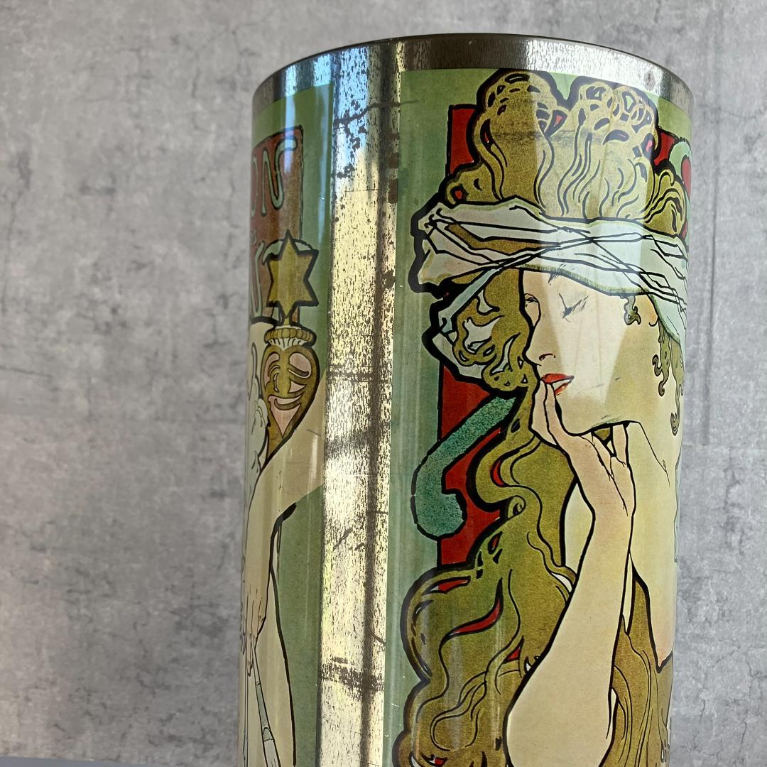 アンティーク　ミュシャ　サロンデサン　ゴミ箱　缶　昭和レトロ　傘立て　アイアン