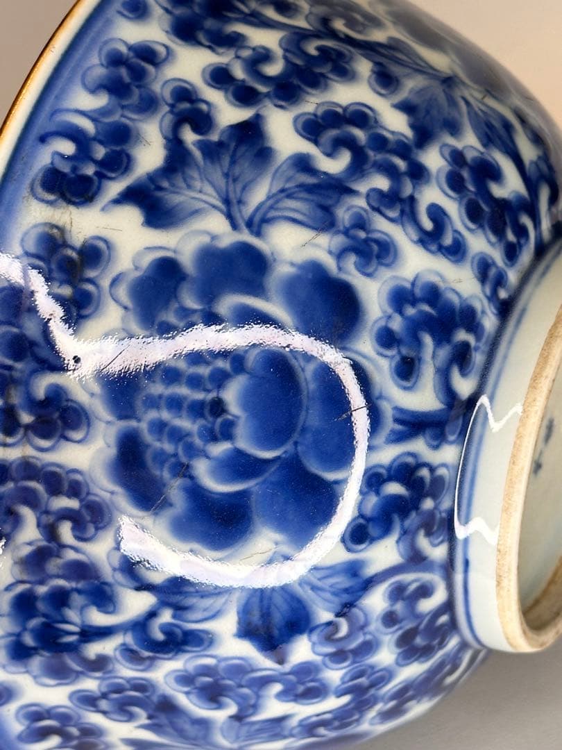 中国清時代 大清康熙年製款 染付花卉文 大碗 古陶磁 時代物 骨董品アンティーク