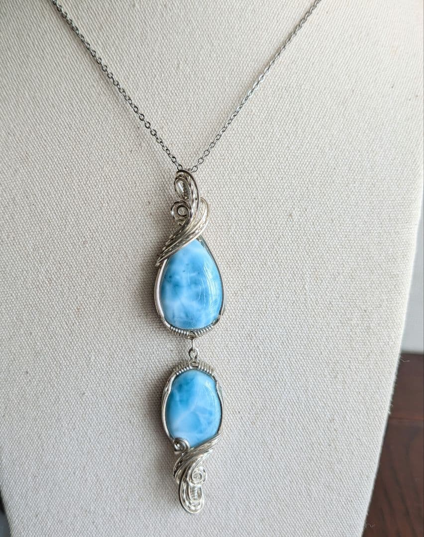 【Sale】silver935　Wラリマー❅ワイヤーアートペンダントトップ☆