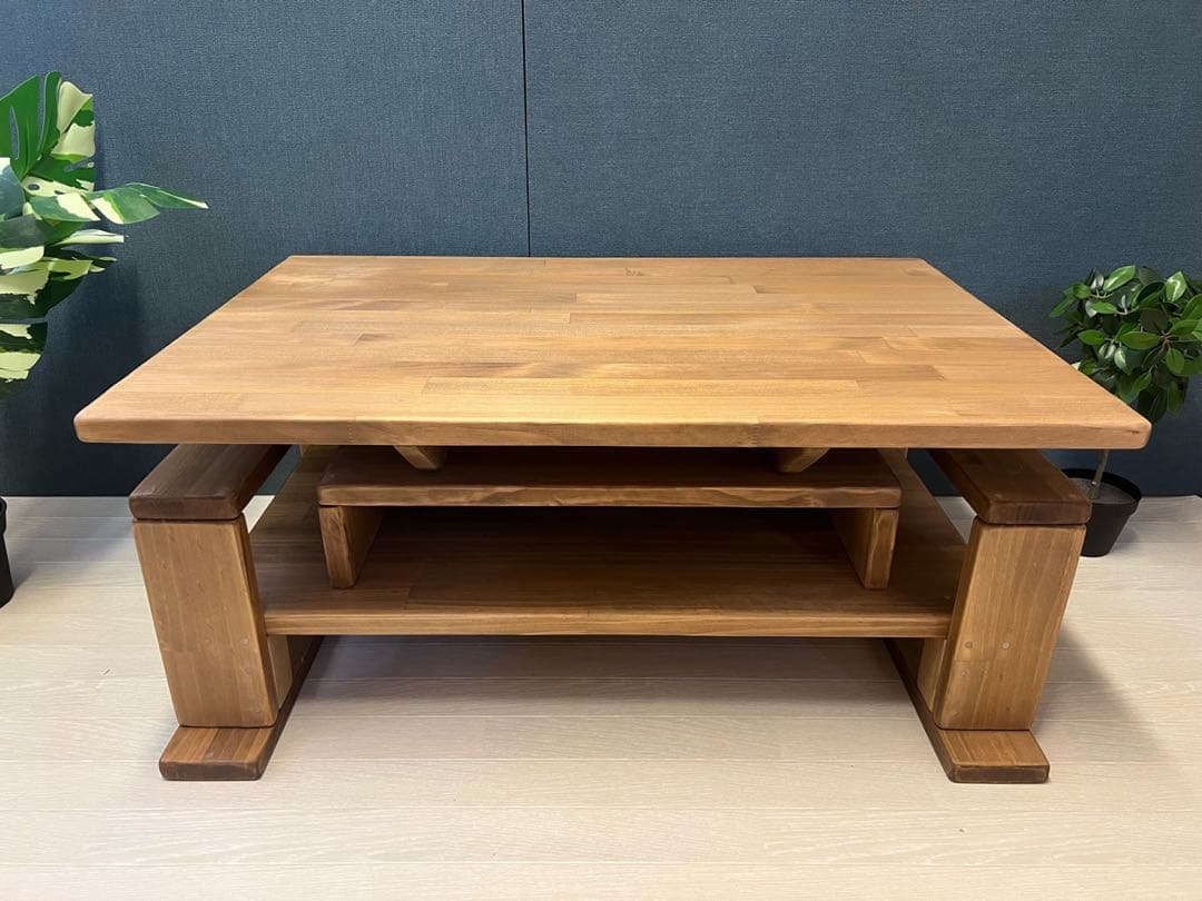 【送料無料】 ローテーブル 木組収納付き 90cm 60cm パイン Dオーク