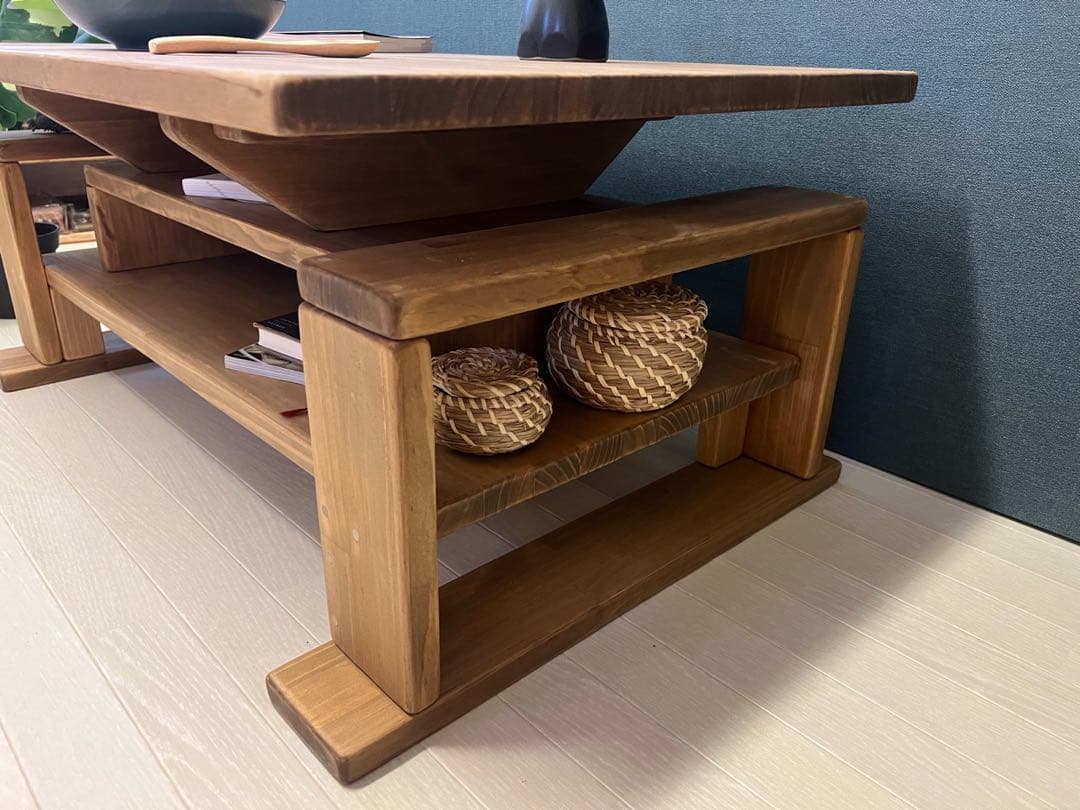 【送料無料】 ローテーブル 木組収納付き 90cm 60cm パイン Dオーク