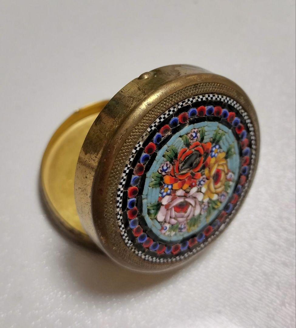ITALY製 マイクロモザイク コンパクトミラー 小物入れに 薔薇 アンティーク