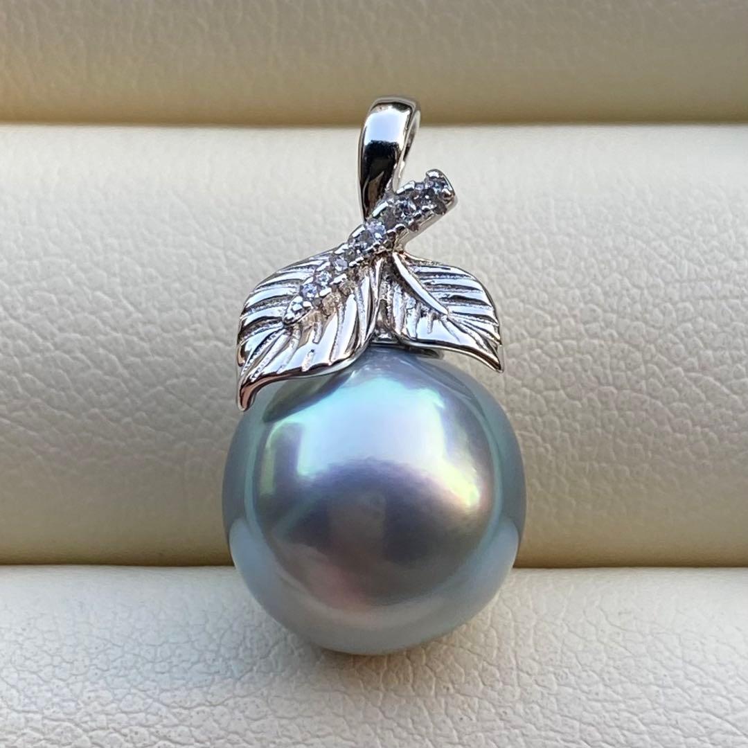 お客本真珠　南洋黒蝶真珠ネックレストップ　11.4mmラグーン色PT802