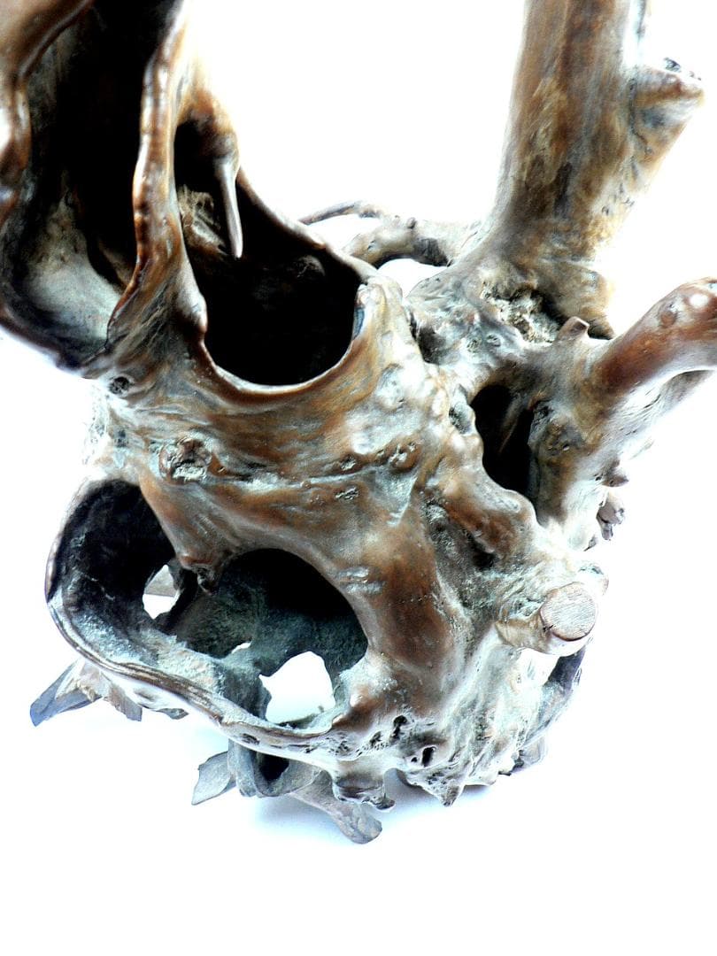 天然老木　自然随形根彫　根彫置物・送料込！