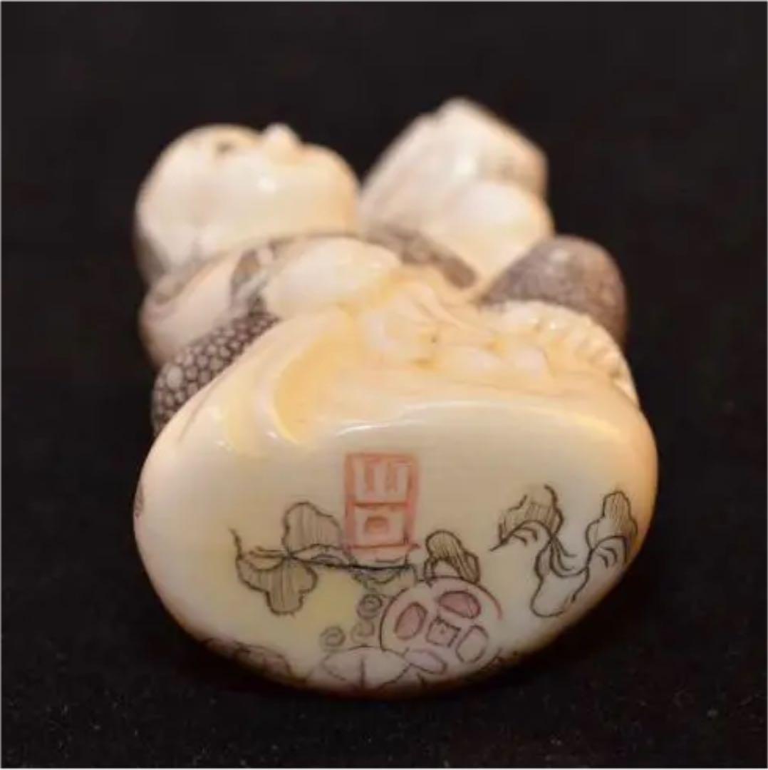 東洋彫刻　根付　唐童子　クジラ牙　マンモス