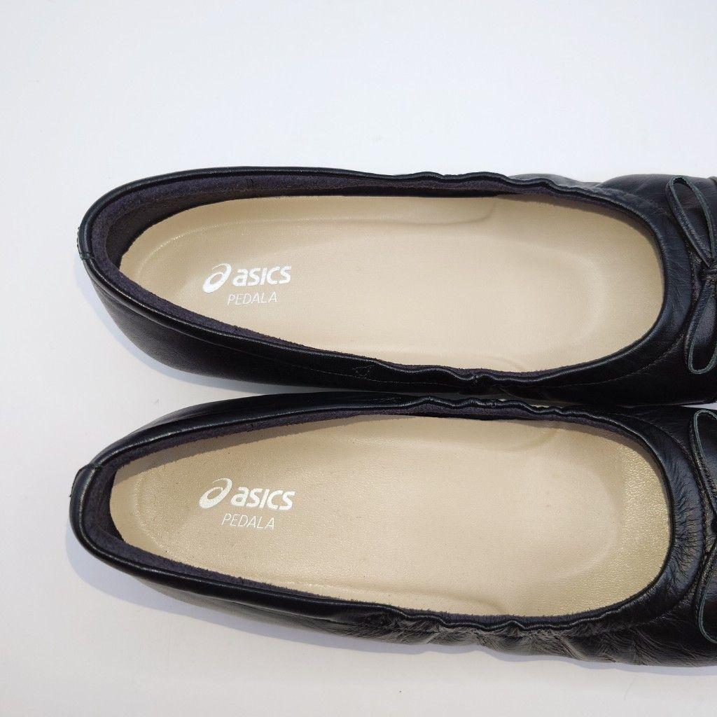 美品 ASICS pedala パンプス 24.5 EE 黒 バレエシューズ