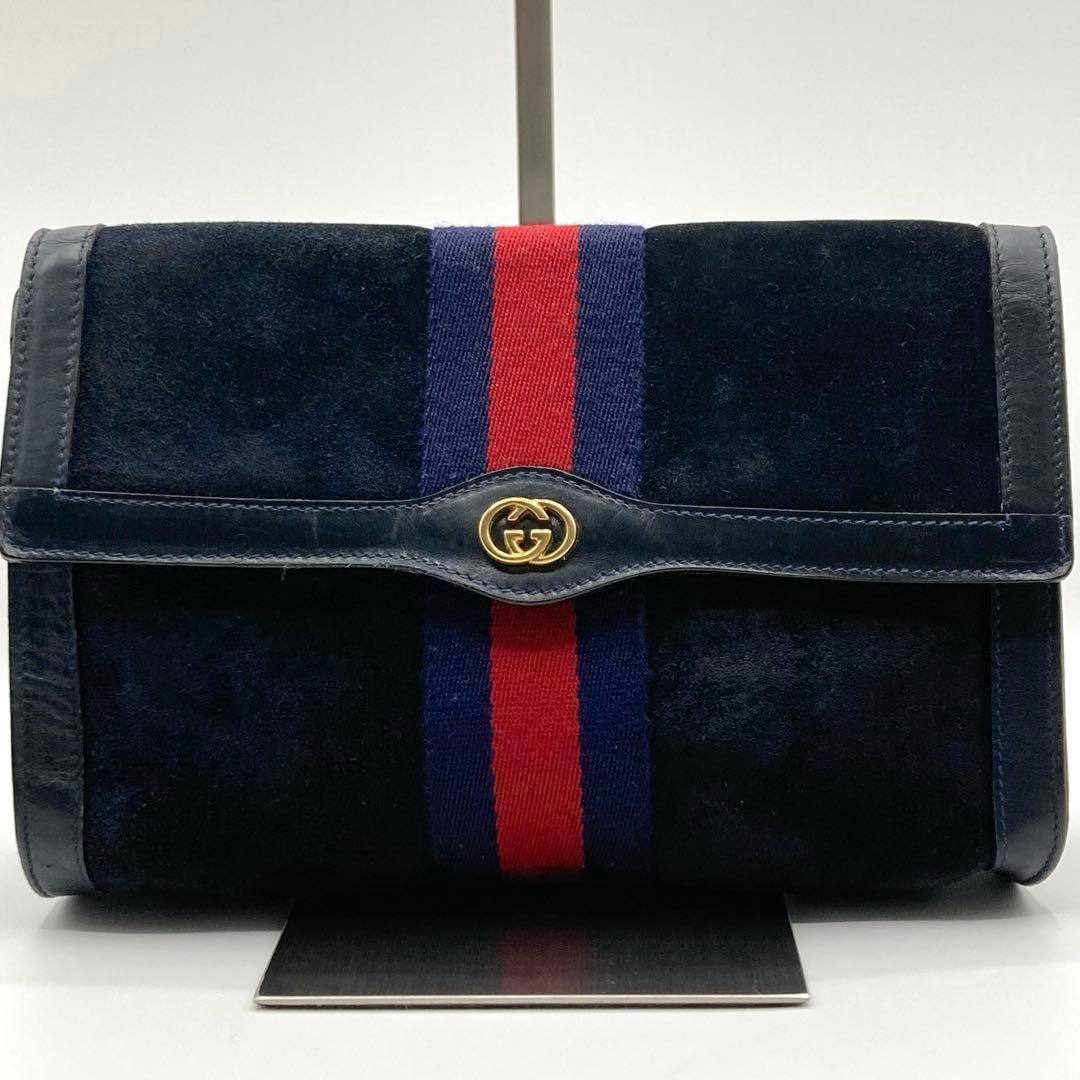 GUCCI クラッチバッグ シェリーライン スエード インターロッキング 黒