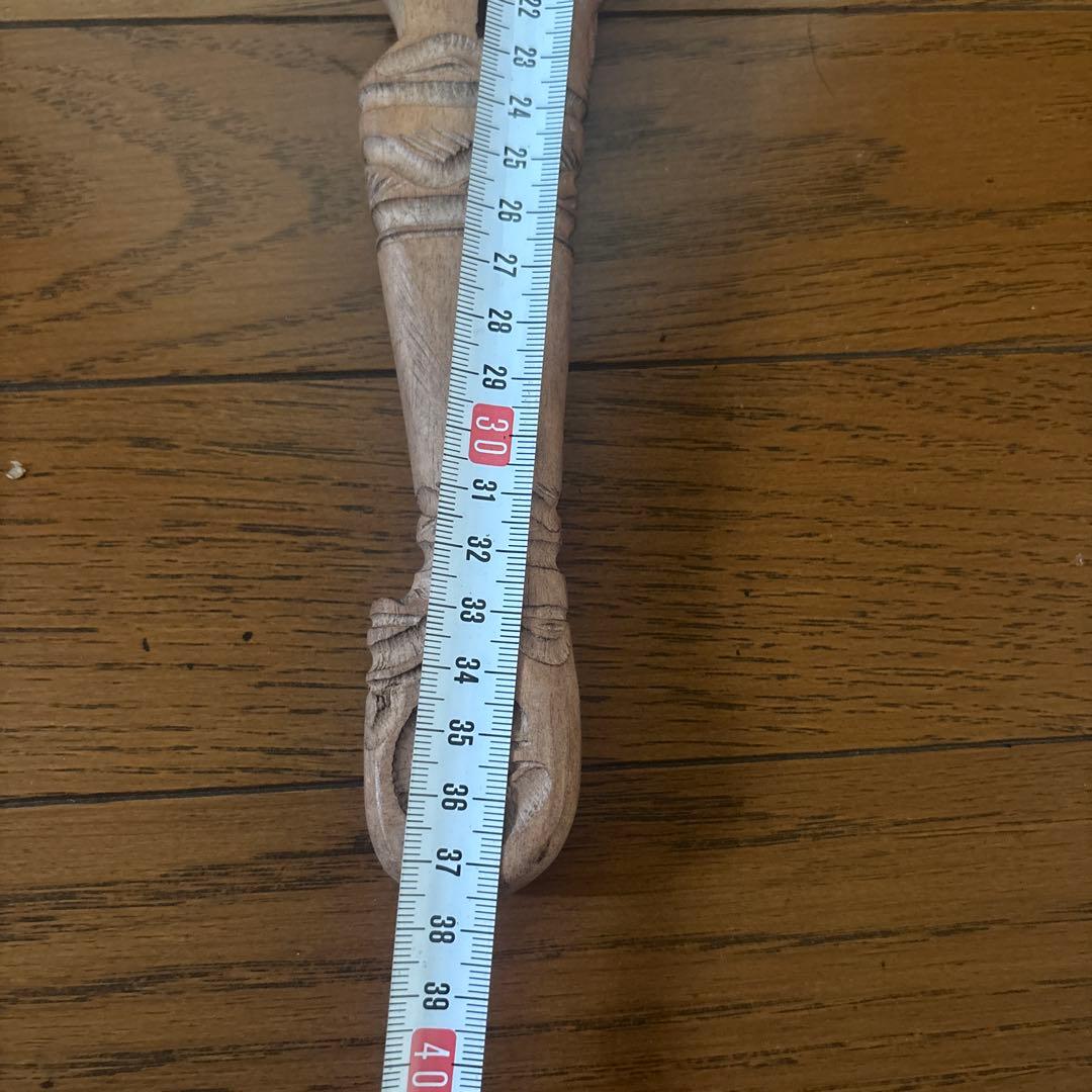 特大37cm 民族アート 木彫り 仮面モチーフ 装飾棒 呪術レプリカ