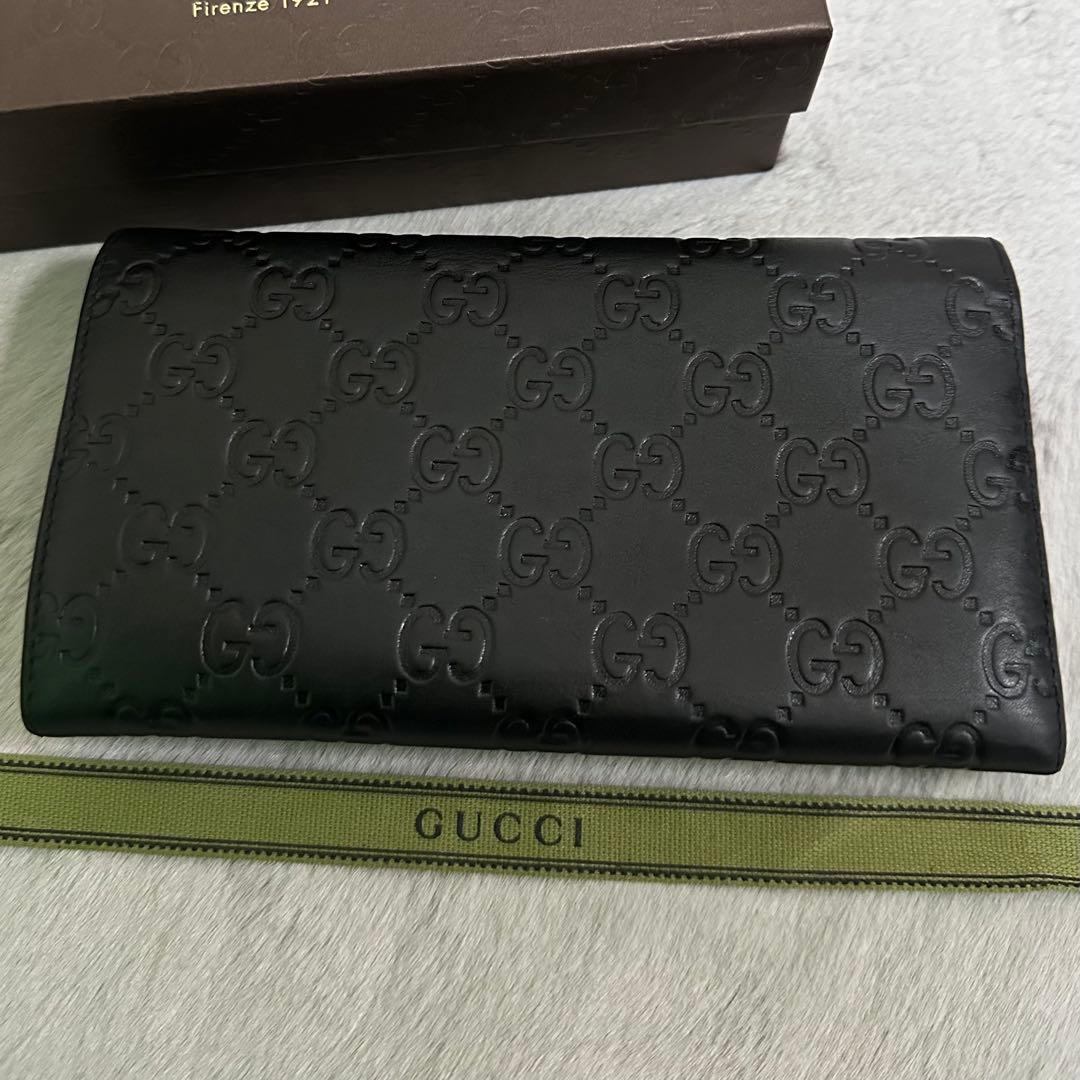 GUCCI グッチ　長財布　メタルロゴ　グッチシマ　ブラック　GG