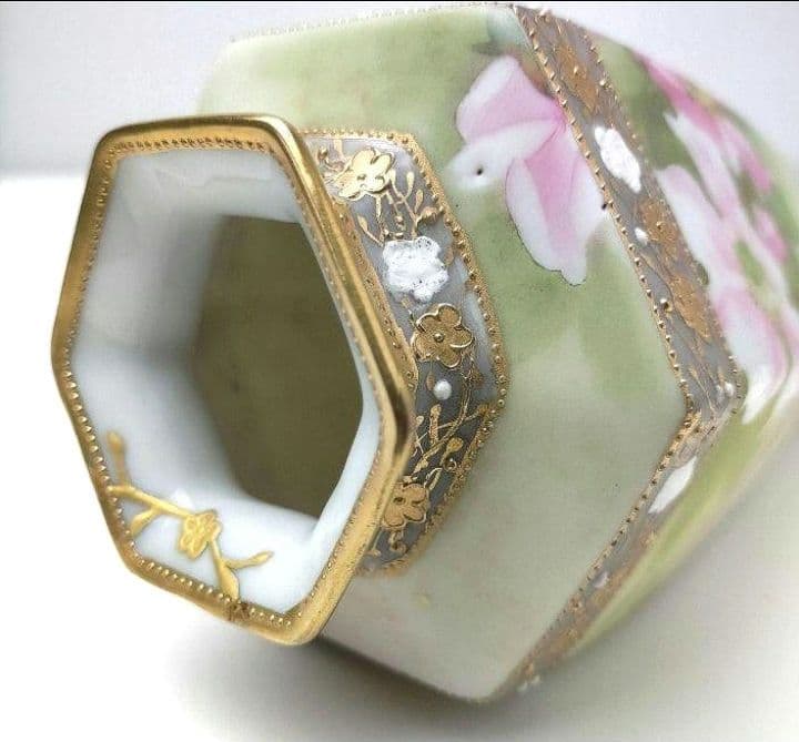 希少★美品★オールドノリタケ 金彩点盛り薔薇絵 花瓶