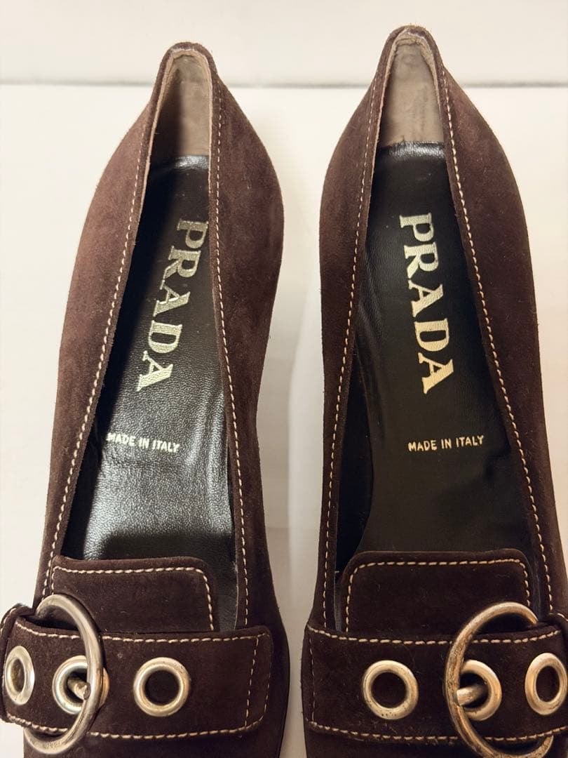 新品未使用　PRADA ダークブラウン スエード ローファー　プラダ35.5
