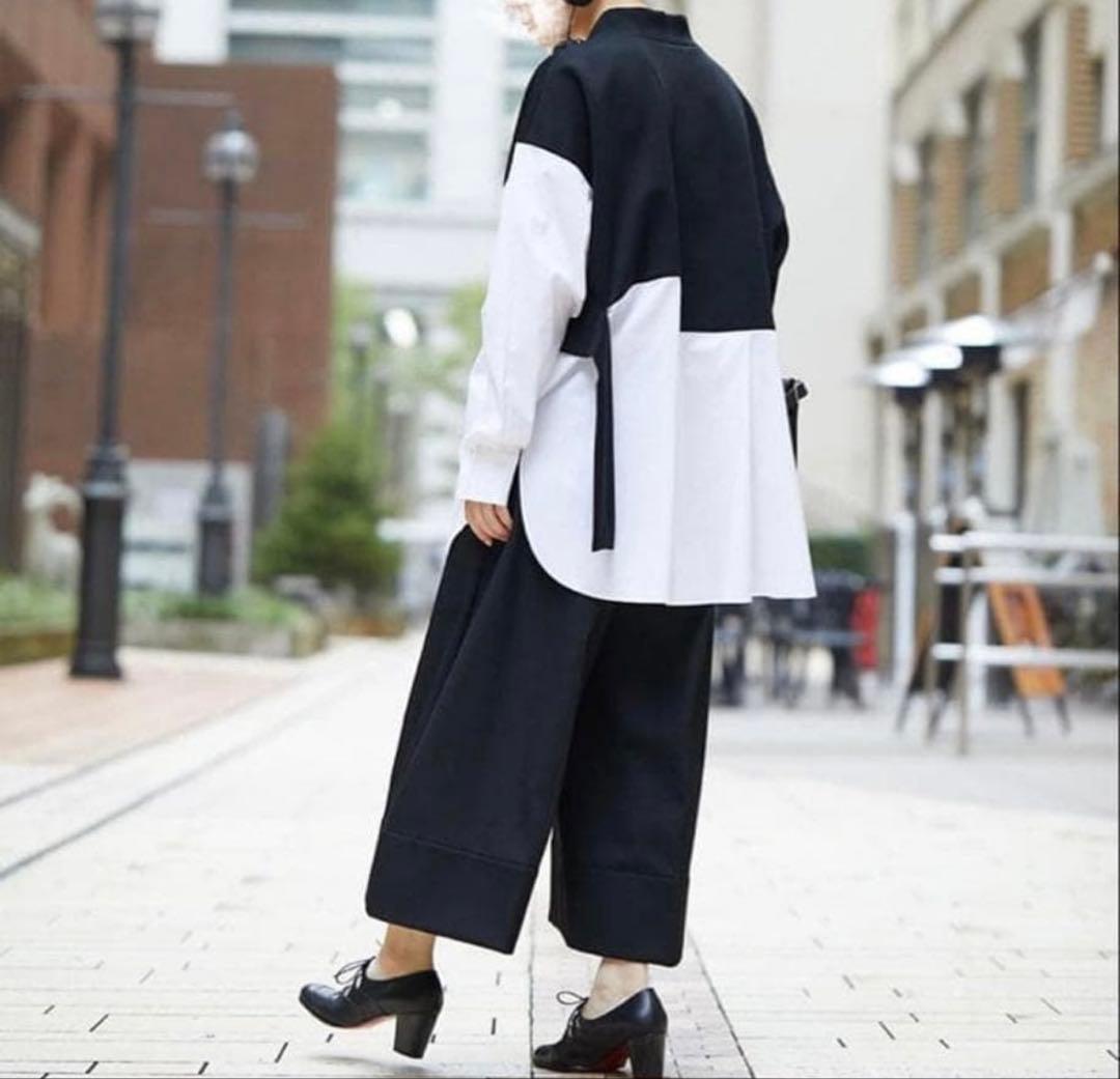 【美品】エンフォルド ダンボールスウェット レイヤープルオーバー 黒 白 38