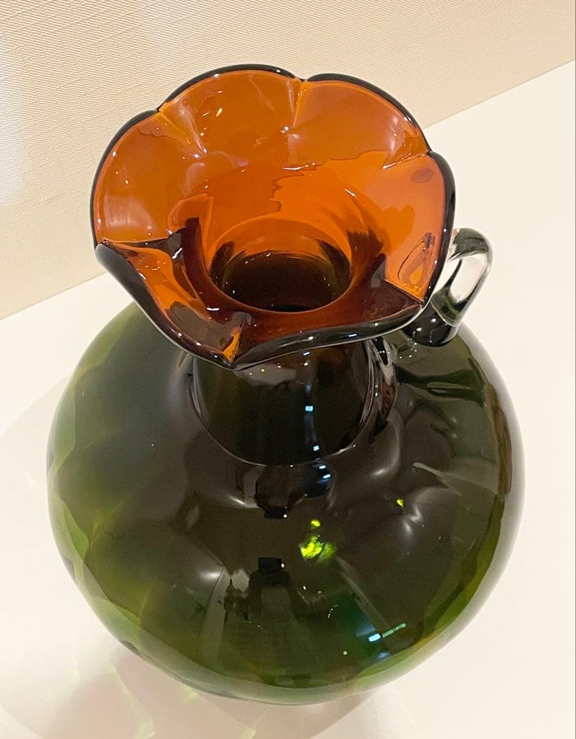 北一硝子　フラワーベース　花瓶　ヴィンテージ グリーン・レッドブラウン・クリア