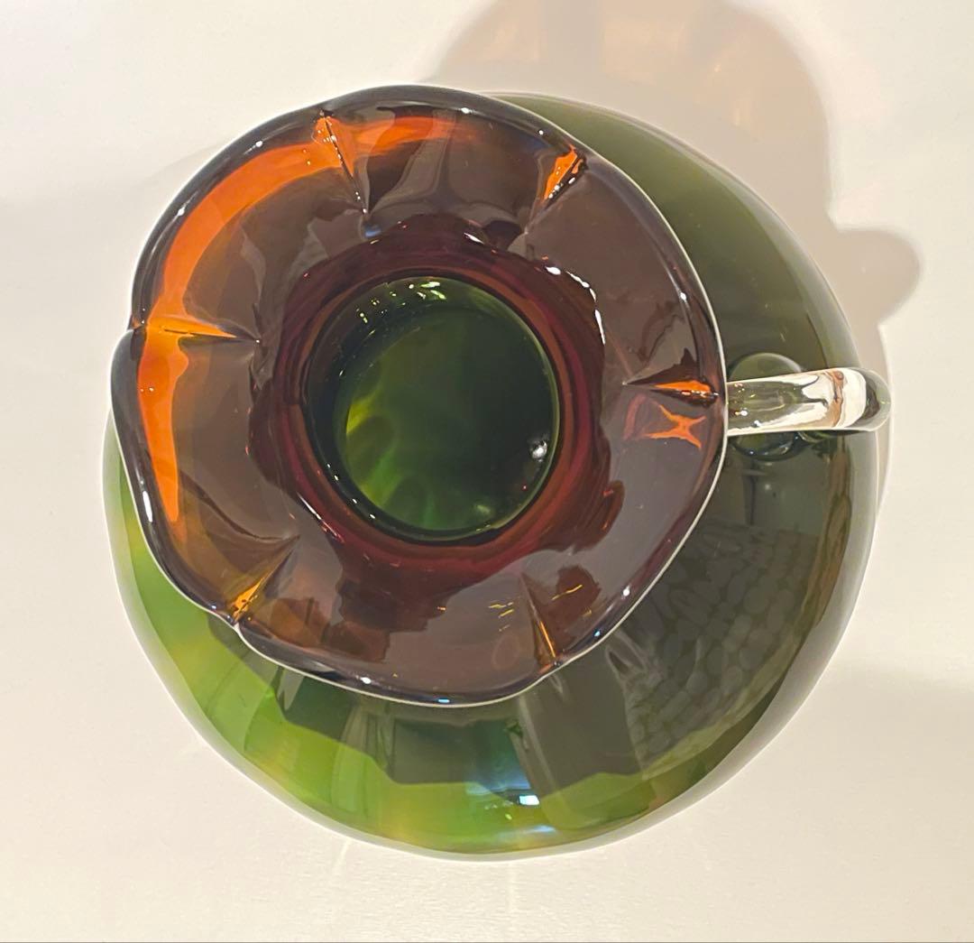 北一硝子　フラワーベース　花瓶　ヴィンテージ グリーン・レッドブラウン・クリア