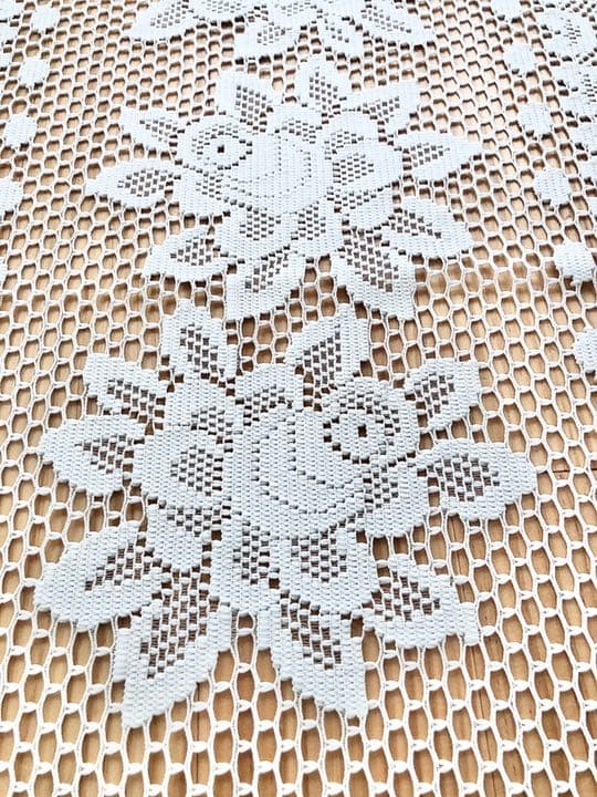 【美品】フランスアンティークレーステーブルクロス　リネンクロシェレースクロス♪