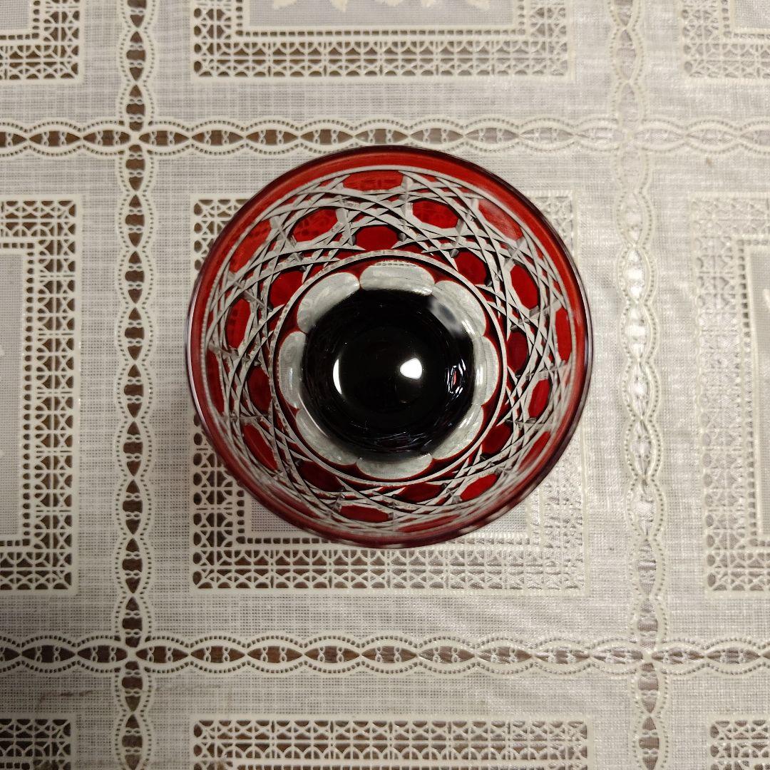 \"未使用\" ヤマザキガラス製　薩摩切子　色彩グラス3個セット(南蛮青、赤、藍)