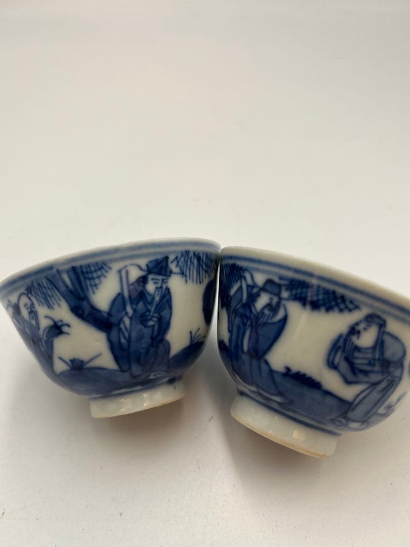 中国 清朝古染付 小振 煎茶碗 4客 唐物 玉露茶碗 茶器 茶道具 煎茶道具