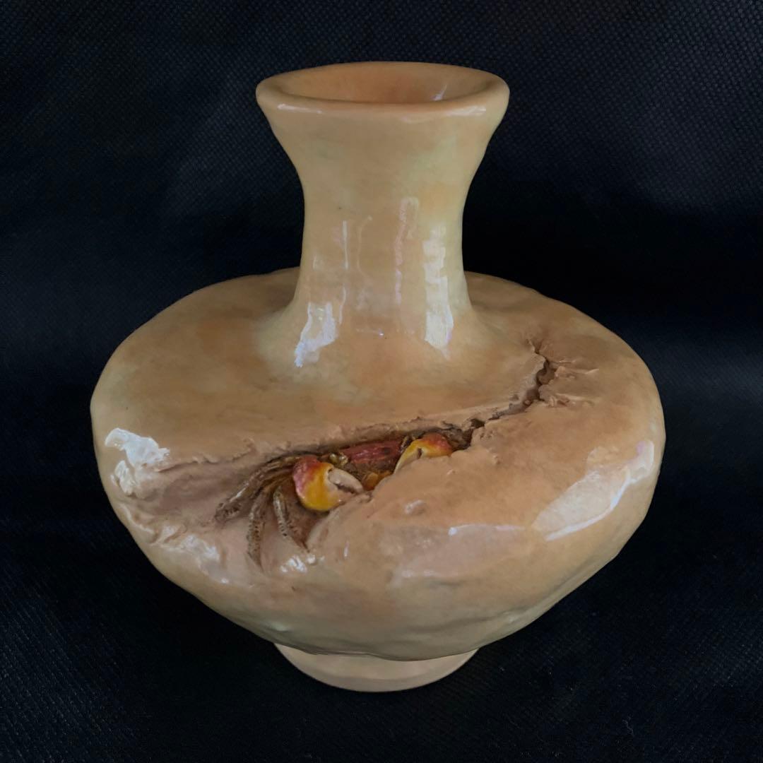 二六焼　楽山焼　水月焼　佐々木二六　　天神蟹　花瓶　花器　一輪挿し　年代物　珍品