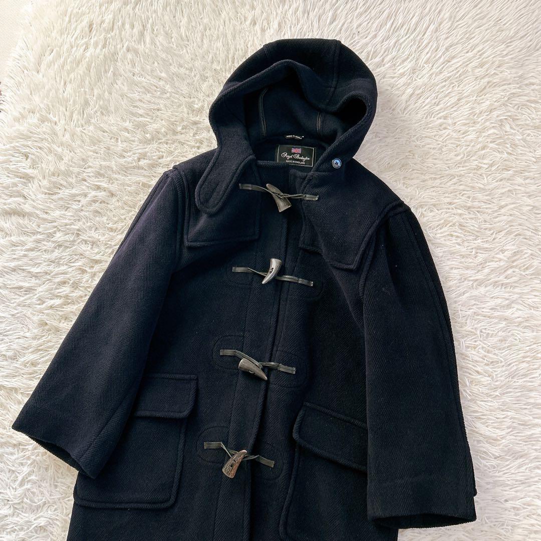 美品 ロイヤルバーリントン ダッフルコート ヘリンボーン ネイビー