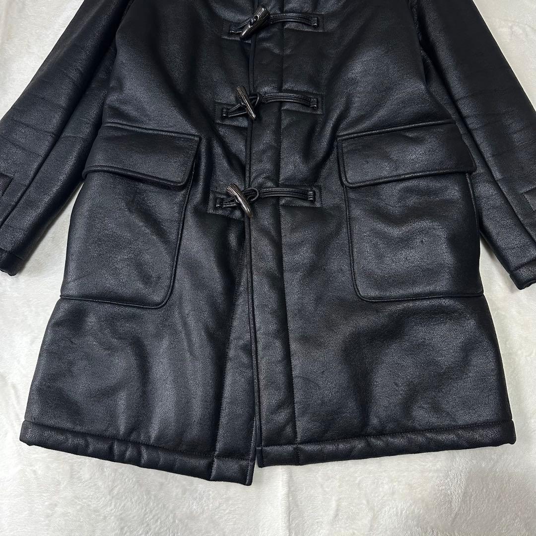 バーバリー ブラックレーベル ダッフルコート エコレザー ファー フーディ 黒