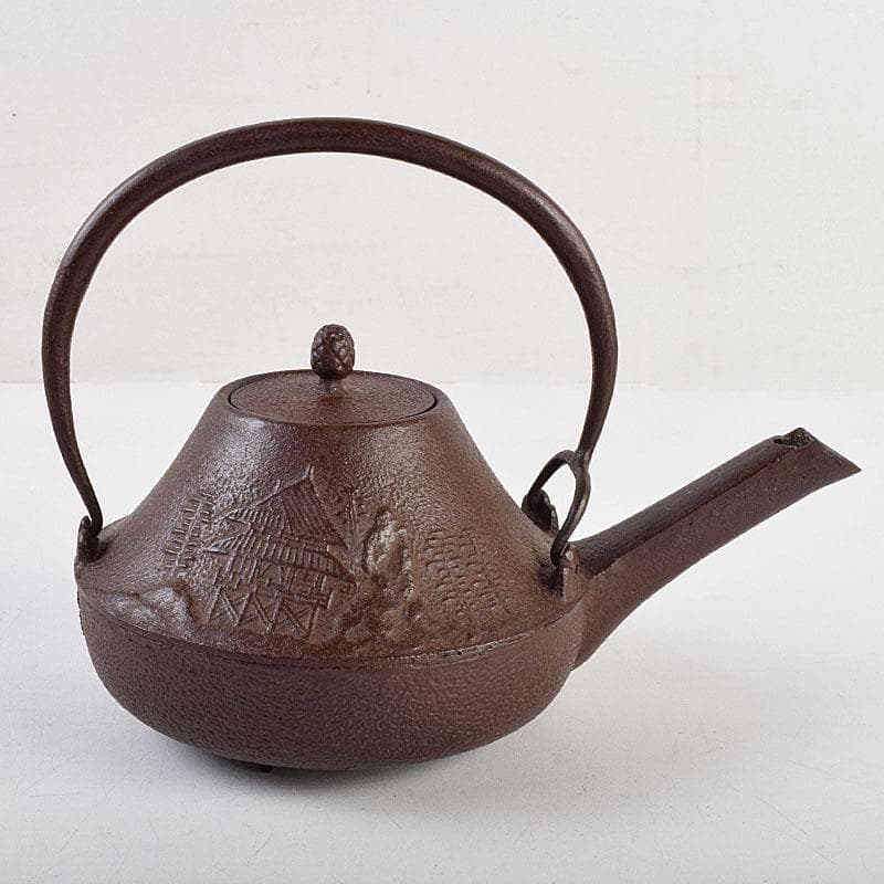 釜師　佐藤浄清作　富士形　山水文　銚子　青磁帰蓋付　共箱　V　R9536